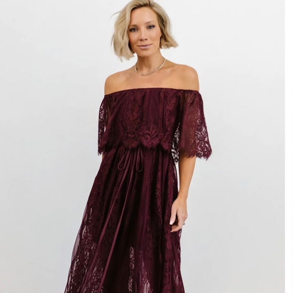 Baltic Born Mulberry Off-Shoulder Flutter Sleeve Maxi Dress